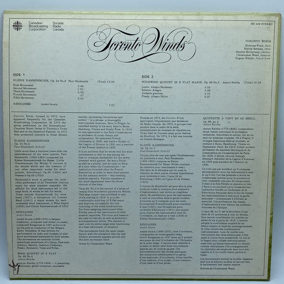 Toronto Winds SM 238 CBC Canadian Broadcasting Corporation Vinyl Record Album LP - Picture 2 of 9